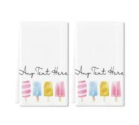 Horienteeon Lot de 2 torchons de cuisine personnalisés Ice-Lolly, concevez votre propre texte d'un côté, torchons personnalisés avec nom de famille, cadeaux d'été personnalisables, torchons à thé