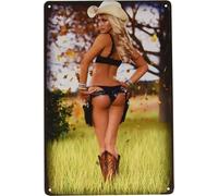 Horienteeon Plaque en métal style rétro Pin Up Girl Sexy Cowgirl - Fermier - Décoration murale en métal - 20 x 30 cm