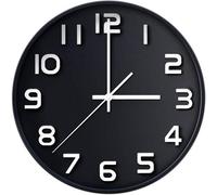 Horloge 3D à quartz de 30 cm, sans sonnerie, décorative, bonne lisibilité, pour le salon/la cuisine/le bureau/l'école (noire)