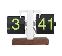 Horloge à Bascule Rétro avec Base en Bois, Design Numérique, Grands Chiffres Lisses, Style Vintage, Page Verte