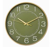 Horloge à quartz moderne et discrète, 25 cm, vert doré, avec chiffres arabes