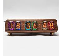 Horloge à tube Nixie, horloge à tube lumineux Nixie IN-12 6 bits, horloge numérique électronique, avec télécommande, changement de couleur RVB, base en bois, décoration de bureau, sans assemblage