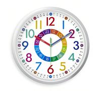 Horloge analogique créative et colorée avec motifs de lettres et de chiffres pour enfants, horloge murale silencieuse d'apprentissage, facile à comprendre et à apprendre, avec zones de couleurs, convi