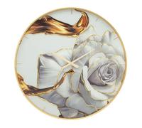 Horloge Murale Glam Rose Ø 80 Cm En Verre, Mdf Et Métal Avec Cadre Doré Et Cadran Floral - Design Décoratif Rond