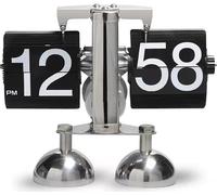 Horloge automatique à page tournante en acier inoxydable à double pied pour petites balances Horloge de bureau à bascule Vintage Living Room Home Decoration