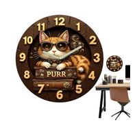 Horloge avec chat 30,5 cm Un réveil silencieux en bois rétro | Horloge murale pour cuisine, bureau, salle de bain, table de chevet, étagère dans la maison et le salon voyage