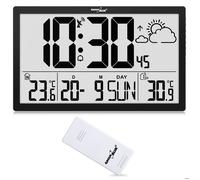 GreenBlue Horloge murale numérique GB218 – station météo, capteur extérieur, DCF, 37x22,5 cm