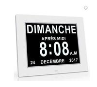 Horloge Calendrier avec Date Jour Heure Grande Alarme Auto Dimming pour Les Personnes agées - Alzheimer et Les Enfants-Blanc