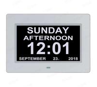 Horloge calendrier LED 7"" - 12 alarmes - 12 langues - Adaptée Alzheimer - Intérieur - Blanc