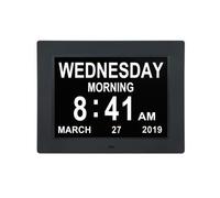 Horloge Calendrier LED Uverbon- 10 pouces - Grande Police - Alarme - Pour les personnes âgées / Alzheimer et les enfants noir