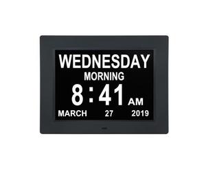 Horloge Calendrier LED Uverbon- 10 pouces - Grande Police - Alarme - Pour les personnes âgées / Alzheimer et les enfants noir