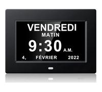 Horloge calendrier numérique- 7 pouces - Affichage clair - Idéale Alzheimer - Design contemporain