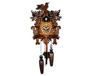 Horloge coucou avec 5 disques et un oiseau, quartz, en noyer, dimensions : 22x18x15 cm