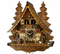 Horloge coucou chalet musical décor de forêt 44 cm