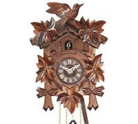 Horloge coucou en bois feuilles et oiseau 22 cm Option : Mouvement à piles
