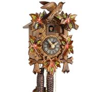 Horloge coucou en bois massif, mécanisme manuel, réserve de marche de 1 jour, peinte à la main, 23 cm