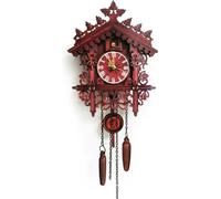 Horloge coucou - Horloge murale - Bois véritable - Style vintage - Pour salon et chambre d'enfant - Piles non incluses - Rouge