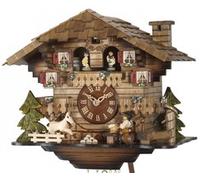 Horloge coucou mécanique 1 jour musical chalet bucheron cheval danseurs 28 cm