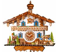 Horloge coucou mécanique 8 jours blanc et bois bûcherons