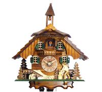 Horloge coucou mécanique 8 jours chalet bûcheron et clocher 31 cm