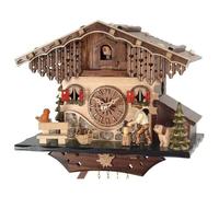 Horloge coucou mécanique chalet 1 jour bûcheron animé et petit chien 22 cm