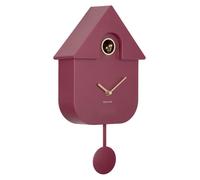 Horloge coucou moderne, modèle "Cuckoo", disponible en or et en lilas, dimensions : 21,5 x 8,5 x 41 cm