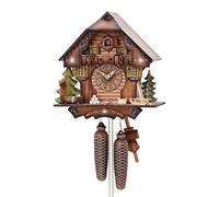 Horloge coucou, style maison du Schwarzwald, en bois, beige, mécanisme manuel, dimensions : 30x30 cm