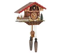 Horloge coucou suisse, modèle maison, quartz, avec musique et figurines de danseurs, en bois de noyer
