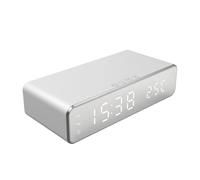 Horloge d'alarme avec charge sans fil - 16x7.5x4cm alliage d'aluminium | Soothing Sounds Alarm - Temperature Display Cellphone Stand | Bedside Clock Phone Charger For Bedside Bedside Home Office
