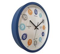 Horloge d'apprentissage, horloge murale analogique, horloge de cuisine pour enfants, chiffres anglais, bleue, chiffres colorés, diamètre 30,5 cm