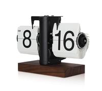 Horloge De Bureau Flip, Horloge Pliante Numérique 12 Heures Simple Face Grands Chiffres Horloge Automatique Mécanique Rétro Base en Bois pour Le Salon Cadre Noir Côté Blanc