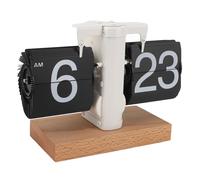 Horloge de bureau Flip vintage - Mécanisme automatique 12 heures AM/PM, fonctionnant sur piles avec socle en bois, horloge numérique rétro pour la maison et le bureau