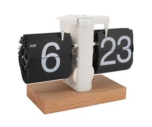 Horloge de bureau Flip vintage - Mécanisme automatique 12 heures AM/PM, fonctionnant sur piles avec socle en bois, horloge numérique rétro pour la maison et le bureau