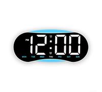 Horloge de Bureau LED Design pour bois Finition Élégante Horloge(White+Blue)