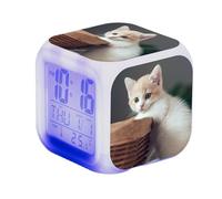 Horloge de bureau pour chat, réveil pour chatons - Horloge numérique pour en forme de cube Réveil LED - Réveil coloré électronique à grand écran, horloge