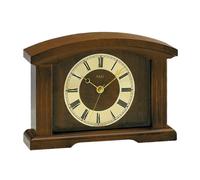 Horloge de bureau radiocommandée AMS : aspect classique avec cadran métallique, chiffres romains, indication de l'heure analogique avec mouvement radiocommandé - boîtier en bois