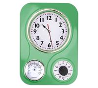 Horloge de cuisine rétro avec thermomètre et minuteur, couleur verte, dimensions 9,5 x 12,5 pouces