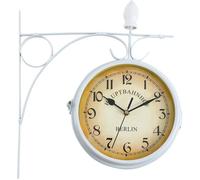 Horloge de Gare Rétro, Horloge Murale Double Cadran pour L’intérieur et L’extérieur,Blanc