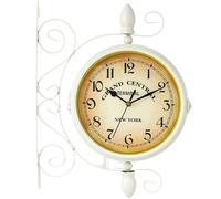 Horloge de jardin métallique blanche, dimensions : 35 x 28 cm.