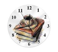 Horloge de livre Vintage croquis de café sur des livres dans la bibliothèque de l'école horloge murale ronde 10 pouces silencieuse sans tic-tac horloge à suspendre pour la décoration de la maison salo