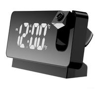 Horloge de projection LED rechargeable avec grand écran miroir, projecteur de temps réglable à 180°, double moniteur de température, veilleuse, alarme de répétition pour chambre à coucher (B)