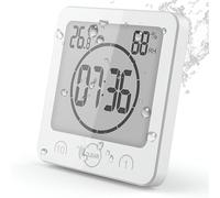 Horloge de Salle de Bain, Horloge de Douche Contrôle Tactile étanche, Alarme Numérique LCD, Thermomètre Hygromètre, Minuterie de Compte à Rebours, Alimenté par Pile, pour Maquillage Cuisine