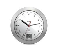Horloge de Salle de Bain Radio-pilotée, Affichage numérique de la température, Cadre en Aluminium, ventouses, Cadran Blanc, modèle 41124 - Pratique et étanche - Blanc