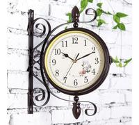 Horloge de station double face style vintage rétro Horloge pour couloirs de gare jardins salon couleur grise 30cm