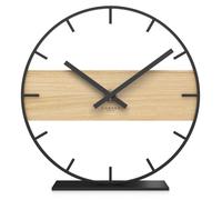 Horloge de table de 18 cm, silencieuse, avec un cadre en métal, des aiguilles en bois, de couleur noire
