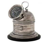 Horloge de table design Casa Padrino, modèle Compass de la collection Henry Lloyd, plaquée argent avec un aspect vieilli, dimensions : 28 x 27 cm