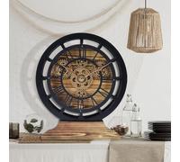 Horloge de table Lafocuse à engrenages mobiles, noir industriel steampunk vintage en bois, convertible en horloge murale, chiffres romains rétro pour bar de salon