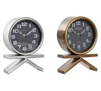 Horloge de table, modèle analogique, finition or/argent, en fer, dimensions : 13 x 6 x 19 cm