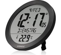 Horloge de table radio-pilotée Kienzle avec affichage de la température, écran de 18,7 cm, heure DCF, date, 2 heures de réveil, fonction snooze, couleur noire