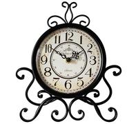 Horloge de table rétro, analogique, noire, 24x28 cm, boîtier en métal, fonctionnement silencieux